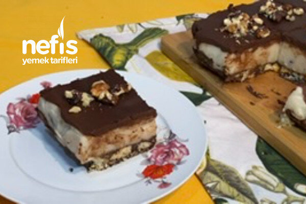 Bisküvi Tabanlı Cevizli Çikolatalı Pasta