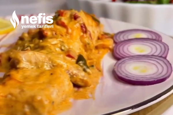 Fırında Kremalı Sebzeli Somon